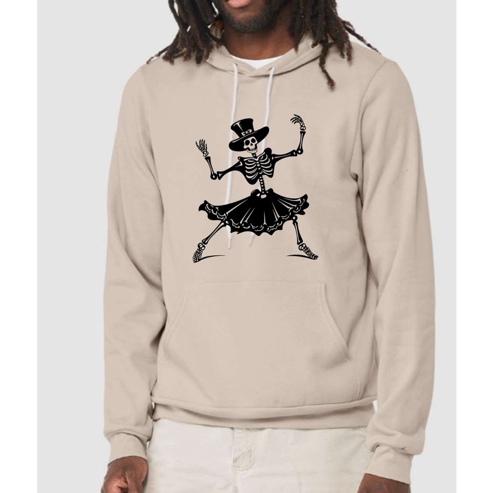 Beige Hoodie with Dancing Skeleton Print